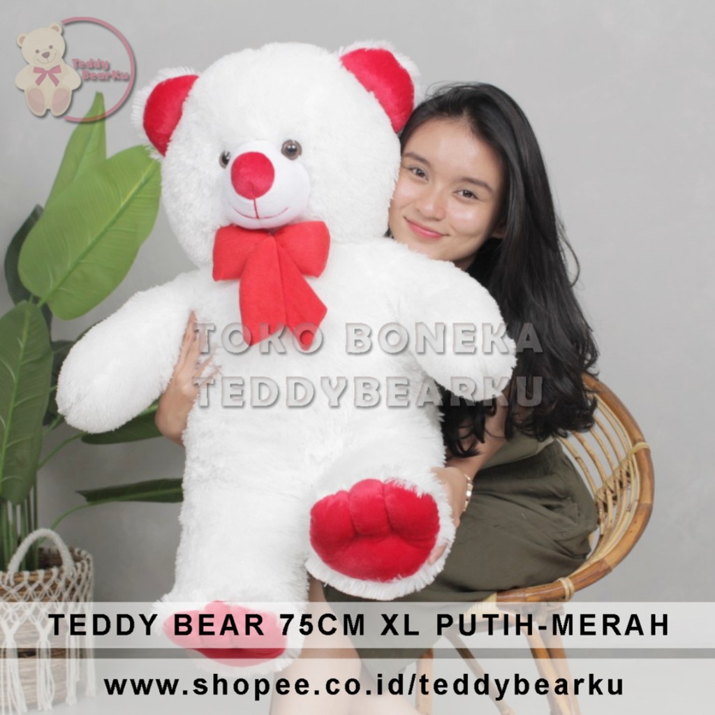 Boneka Teddy Bear Putih Merah 80CM JUMBO Khas Bandung