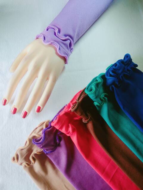 Handsock curly 2 layer senada+combi/handsock jempol /manset tangan wanita /gamis /syari