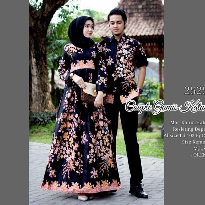 Baju couple dress gamis jumbo ld 120 batik sarimbit hem sakura