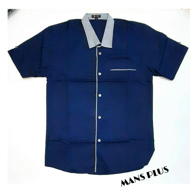 Kemeja pria polos kombinasi navy /biru dongker ukuran lengkap z14