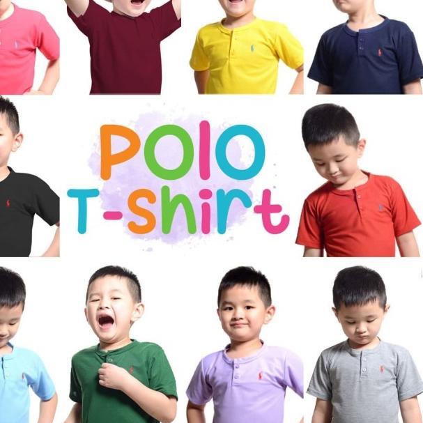 ۞ Kaos polo kancing baju anak cewe cowo polos bahan lacoste tebal ECERAN - Biru Muda, S ◘
