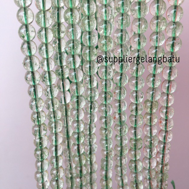 semi stone rutilated kuarsa quartz green 6mm hijau gelang kalung grosir kerajinan beads crafft bahan