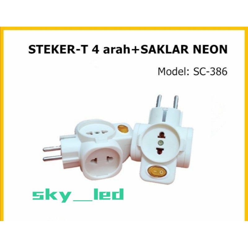 STEKER-T 4 arah+SAKLAR NEON / Colokan Cabang Multi