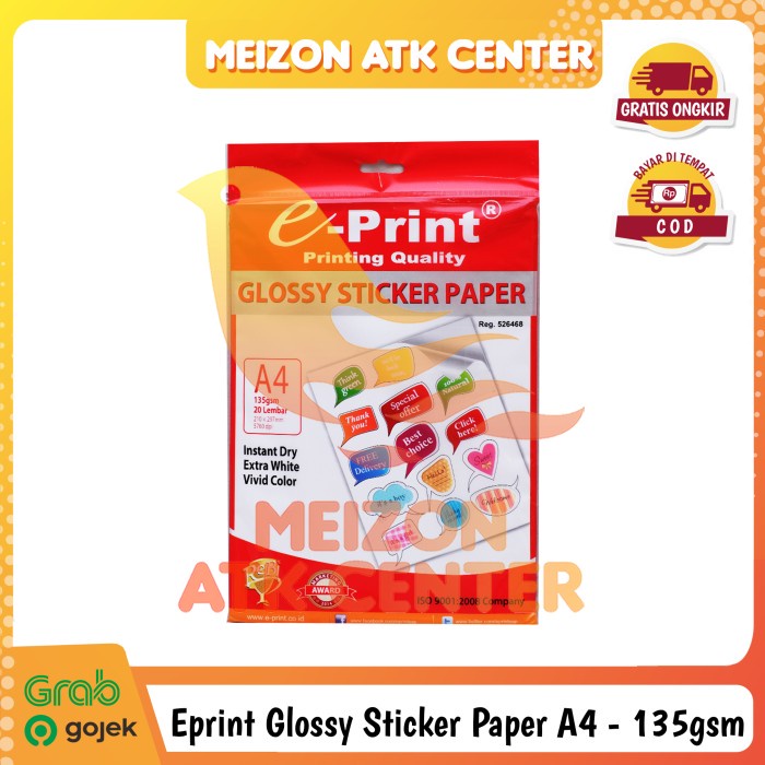 

(DISKON TERMURAH) Eprint Sticker Glossy Paper 135Gram - A4 / Kertas Sticker
