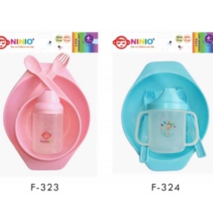 Ninio Feeding Set Perlengkapan Makan Sendok Garpu Mangkok Gelas Bayi F-323 &amp; F-324