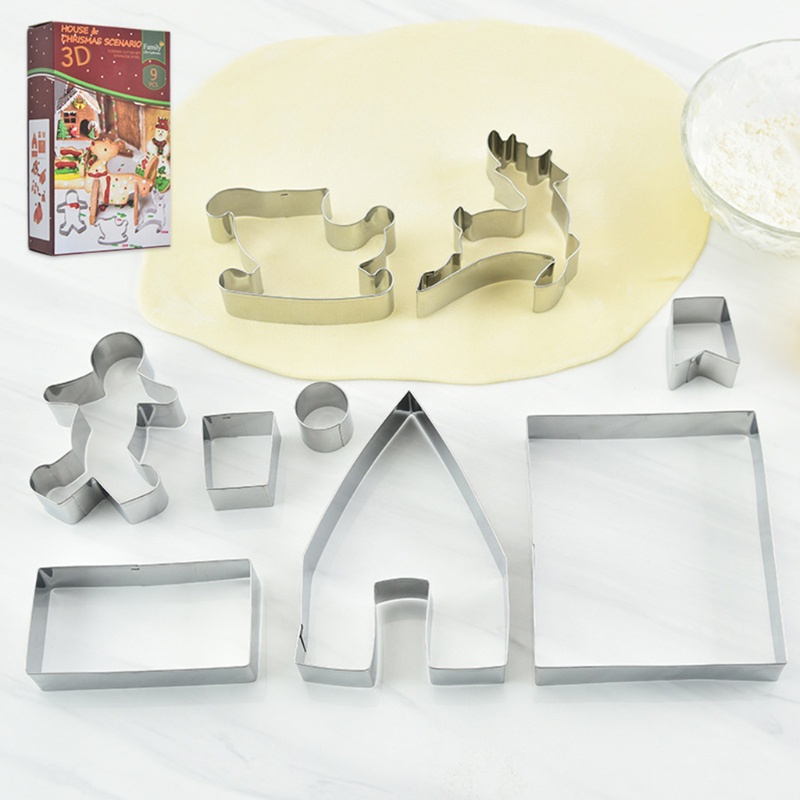9 Pcs Alat Kue 3D Tema Natal Bahan Stainless Steel Anti Lengket Untuk Anak
