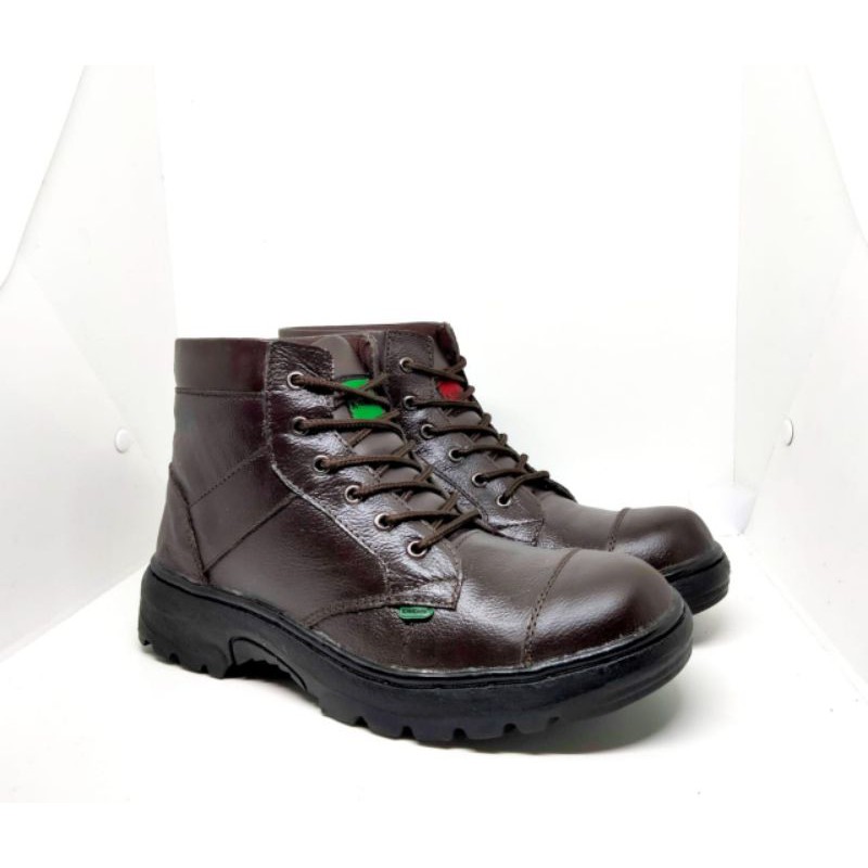 Sepatu safety kulit pria ujung besi brown