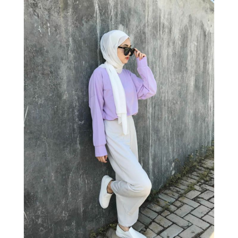 OOTD Lilac Sweater Oversize Crop Special Gift Box Kado Wanita Hampers ONE SET-Lengkap+kulot