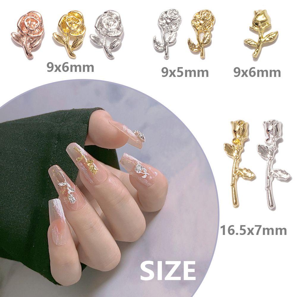 Needway  Kuku Bunga Dekorasi Logam 5pcs Perak Glitter Diy Nail Art Perhiasan Floral 3D Manicure Accessoires