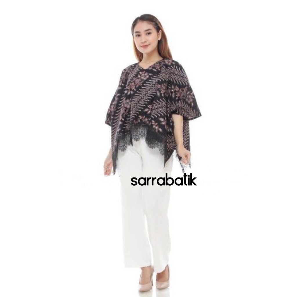 Blus Kalyana Batik Black Series Batwing Brokat Brukat Renda Jumbo Pastel Atasan Batik Pesta