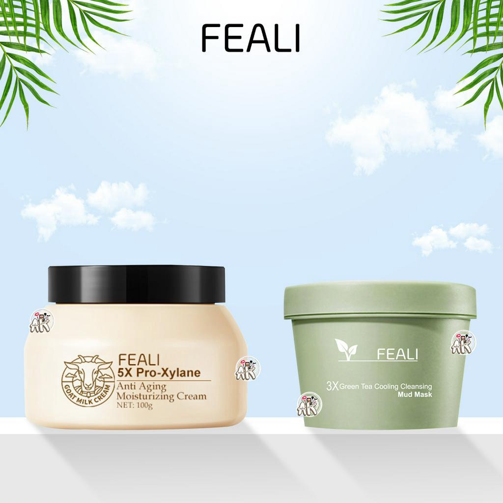 FEALI CLAY MASK GREEN TEA MASKER WAJAH PORE CLEAN / GOAT MILK ANTI AGING MOISTURIZING CREAM