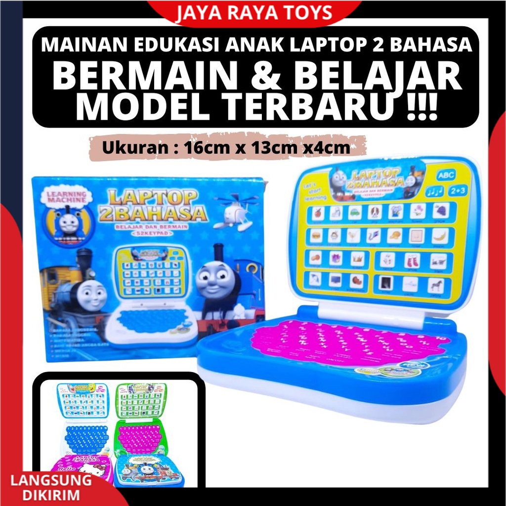 MAINAN EDUKASI ANAK MINI LAPTOP 2 BAHASA TANPA LAYAR BERKARAKTER UNTUK BELAJAR DAN BERMAIN ADA SUARA