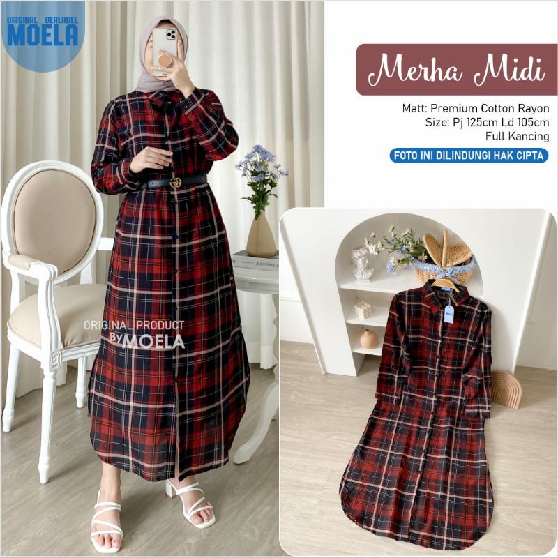 MIDI SERBA KOTAK / DIOMI ALEA MERHA / MIDI MOTIF KOTAK-KOTAK / MIDI DRESS BY MOELA