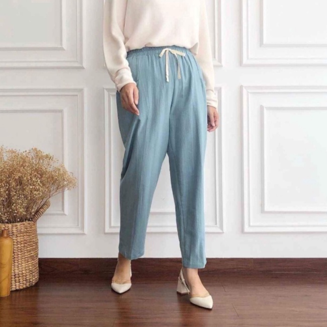 CELANA BASIC LINEN RAMI FULL KARET TALI // LOSTA PANTS