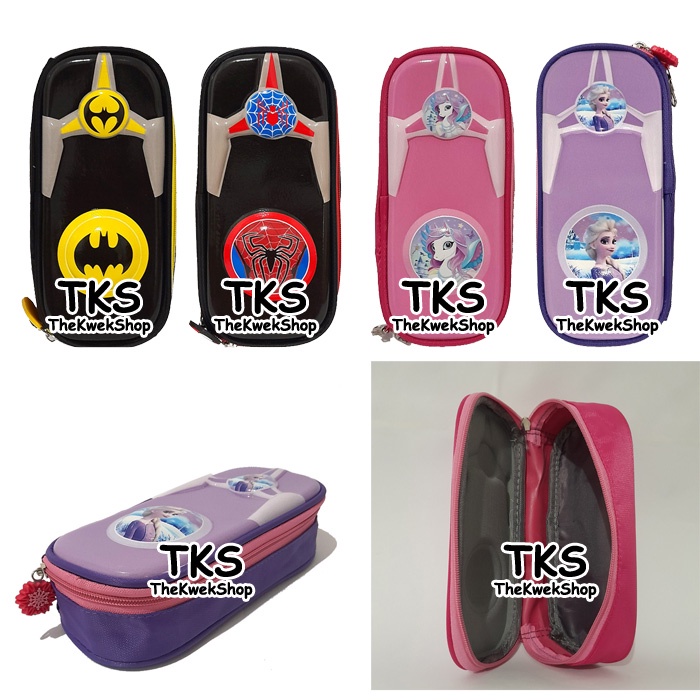 Import Tempat Pensil Anak Embos Glossy Unicorn prosen LOL Superhero Batmen Kapten Spiderman