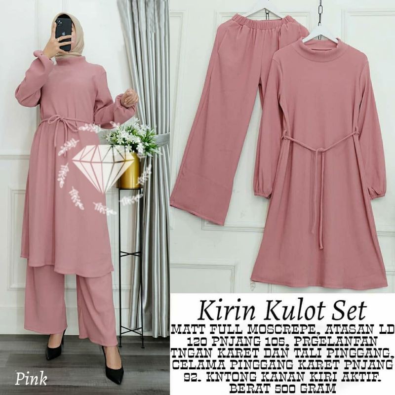 SET CELANA KULOT KIRIN, MOSCREPE, GAMIS HIJAB MUSLIM, SETELAN