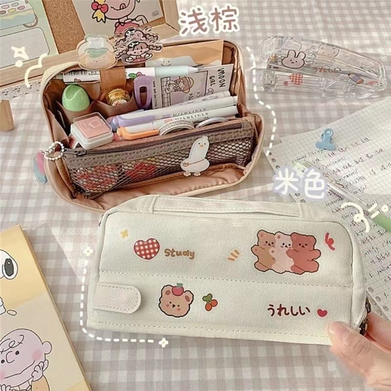 

Japanese StyleinsPencil Case Women's Canvas Large Capacity Girl's Heart Korean-Style Simple Multi-Fu