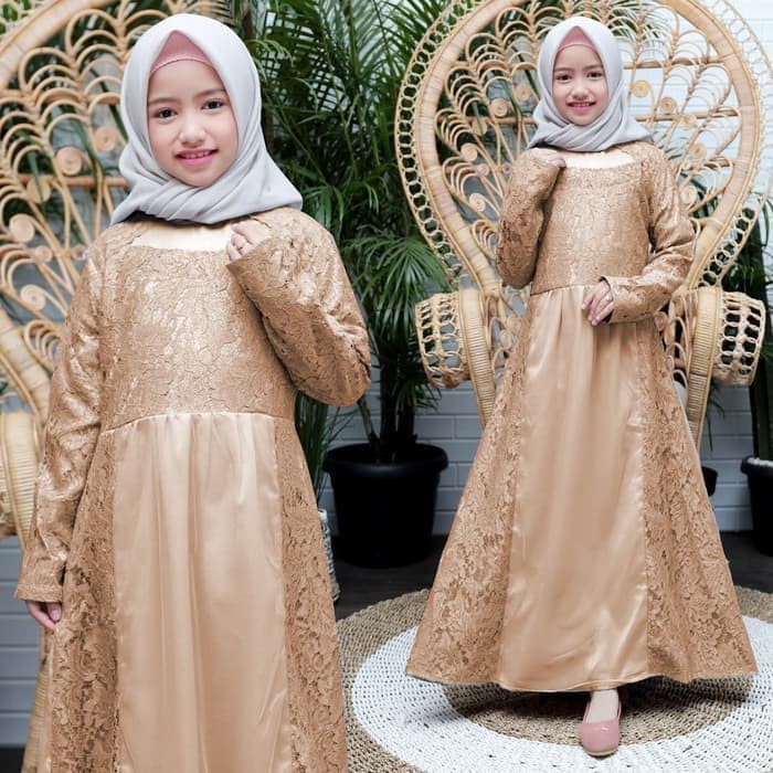 NISSA SABYAN  baju pesta gamis anak nuraini choco dress brukat gaun nur ta