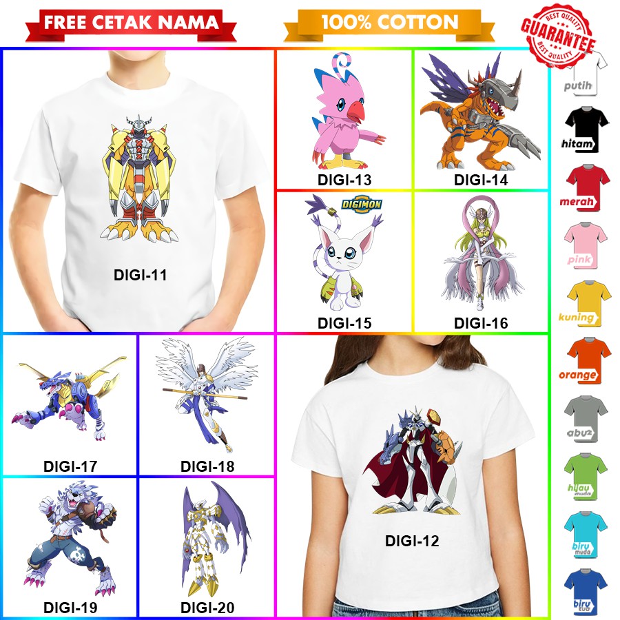 [FREE NAMA!!] Baju Kaos ANAK DAN DEWASA DIGIMON BANYAK MOTIF