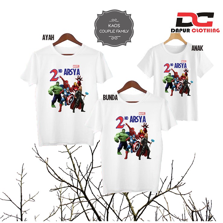 KAOS FAMILY CUSTOM 3 PCS - Happy Birthday -Super Hero - Avengers