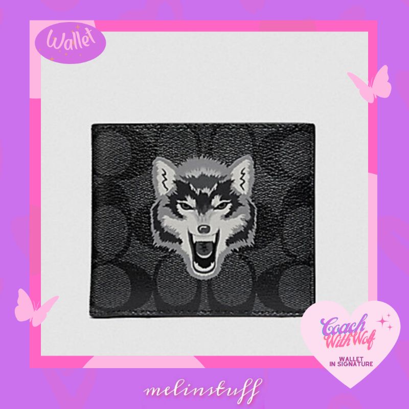 Coach Men's Double Billfold Wallet In Signature With Wolf