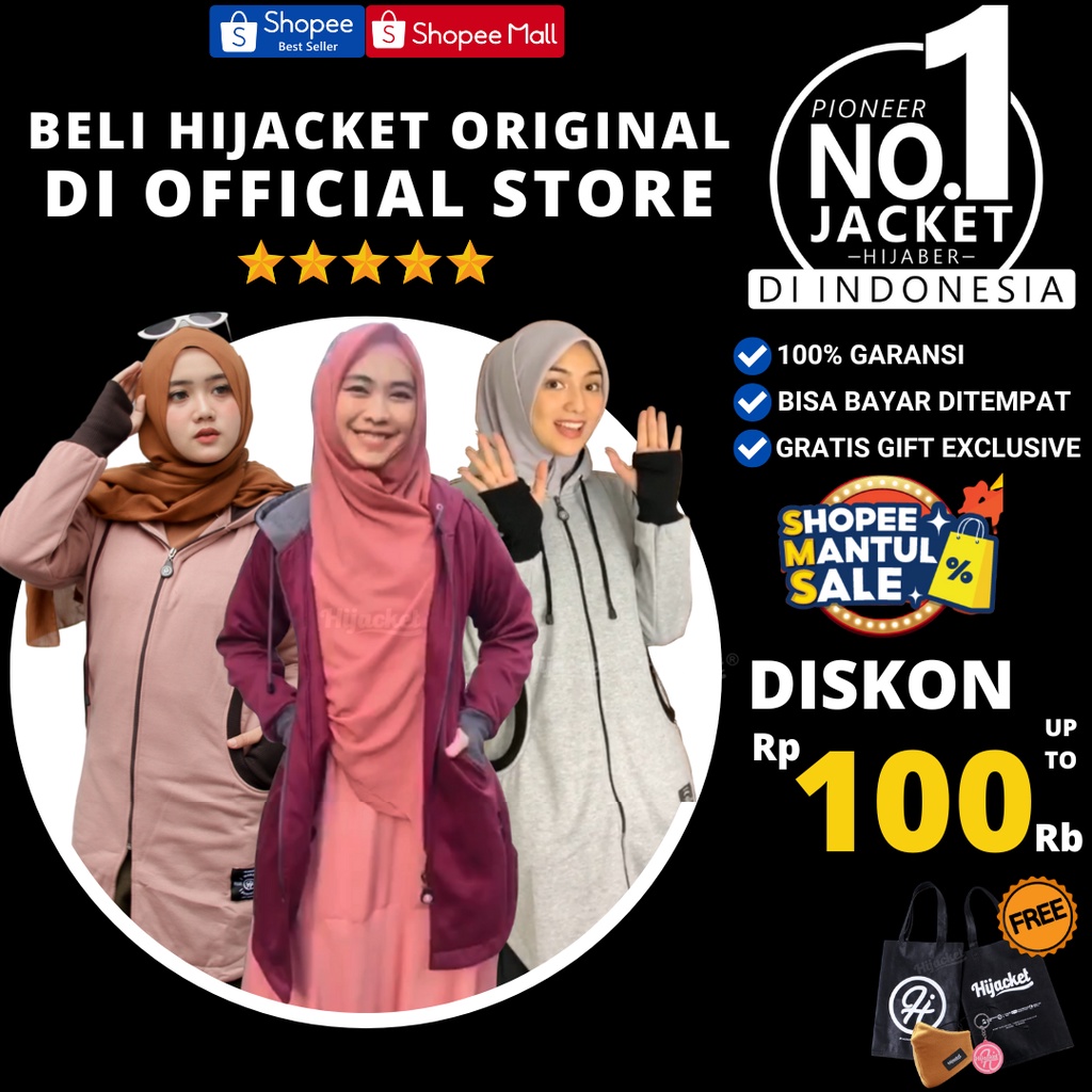 ✅ Hijacket Elektra Jaket Wanita Muslimah Hoodie 2 Lapis + Handsock untuk Traveling &amp; Harian Nyaman