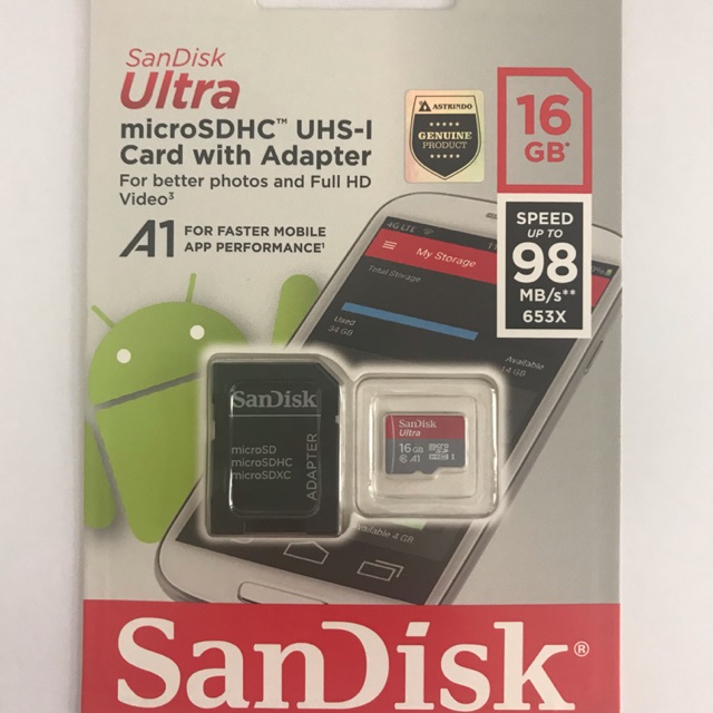 SanDisk Ultra MicroSD Card 16gb 98Mb/s + adapter original sdhc memori hp micro sd