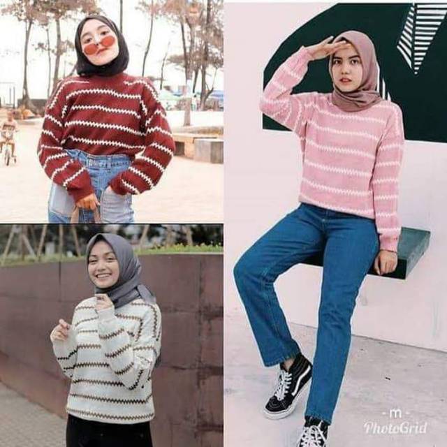 SWEATER RAJUT WANITA/ATASAN RAJUT WANITA STRIPE ZIGZAG OKSANA TRIBAL PREMIUM