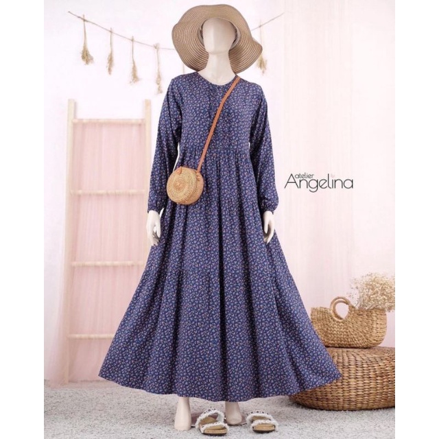BELLA DRESS - BUNGA KATUK-Navy Blue-Size M  By Atelier Angelina