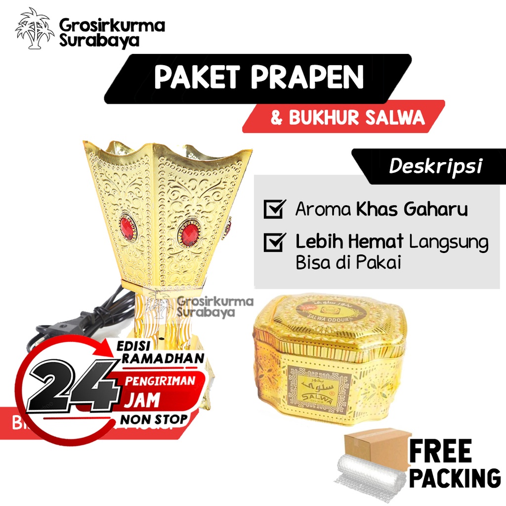 Paket PRAPEN ELEKTRIK KABEL + DUPA BUKHUR SALWA ODOUR Oud Premium Aroma Gaharu Kalimantan Miniatur Timur