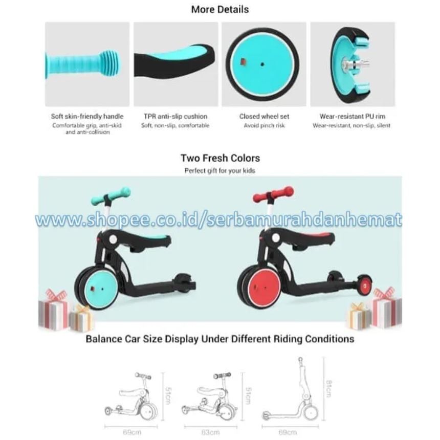 Sepeda Roda Tiga Scooter anak 5 Fungsi BEBEHOO 5 in 1 Multifunctional Deformation Wheeled Skuter