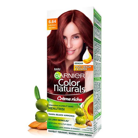 Garnier Color 6.64 Naturals Crime Riche Merah Berry Cat Rambut Merah Beri Hair Color Pewarna