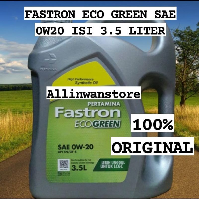 Oli Pertamina Fastron Eco Green 0w20 / Fastron Ecogreen 0W-20 volume 3.5L 3.5 Liter ORIGINAL 100% Cocok untuk Agya Ayla Sigra Datsun dll