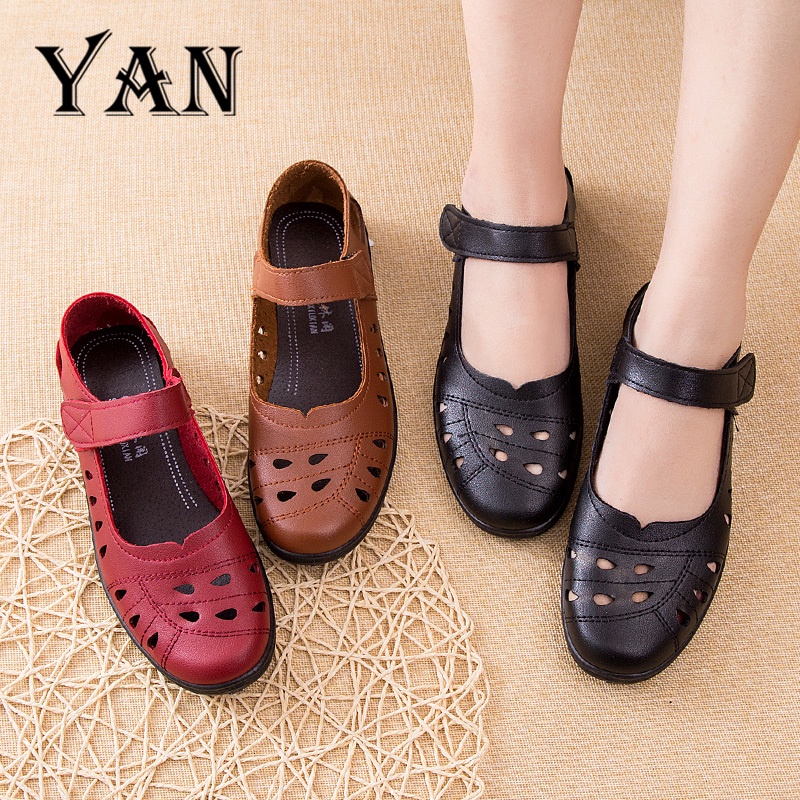 YAN Sepatu Flat Wanita Kulit Casual Sepatu Pantofel Wanita