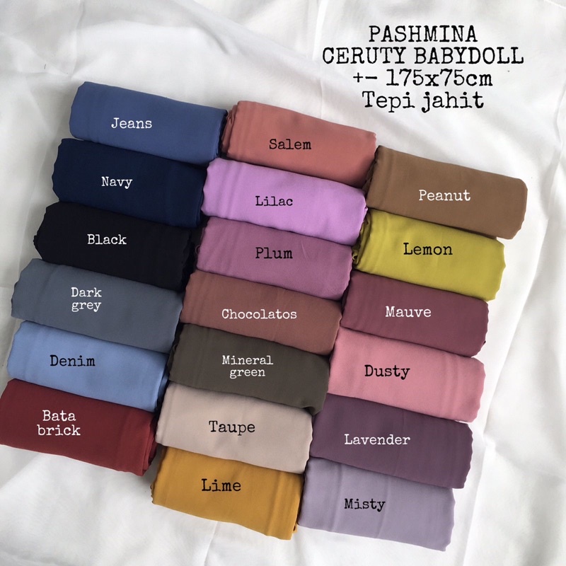 Pashmina Ceruty baby doll premium pasmina ceruty  baby doll pashmina ceruty tepi jahit -+ 175x75