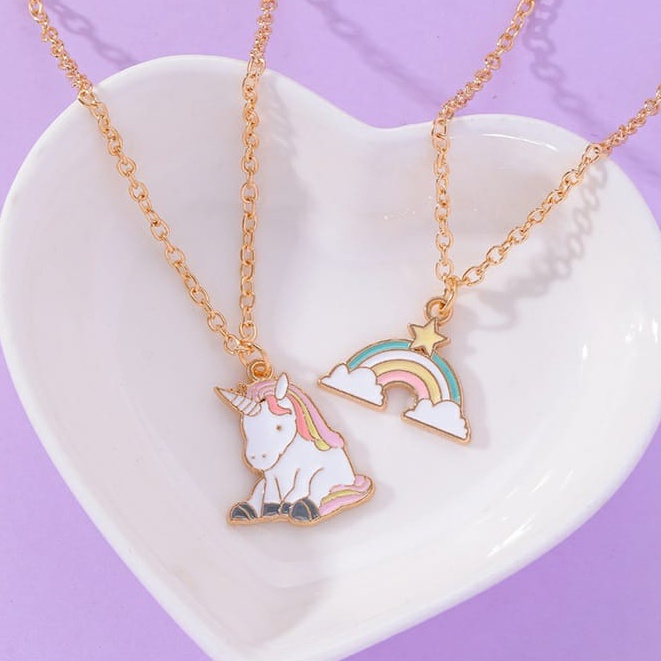 2in1 Kalung Anak Couple Teman Unicorn Kembaran Motif Sahabat Asesoris Perempuan Kado Ulang Tahun