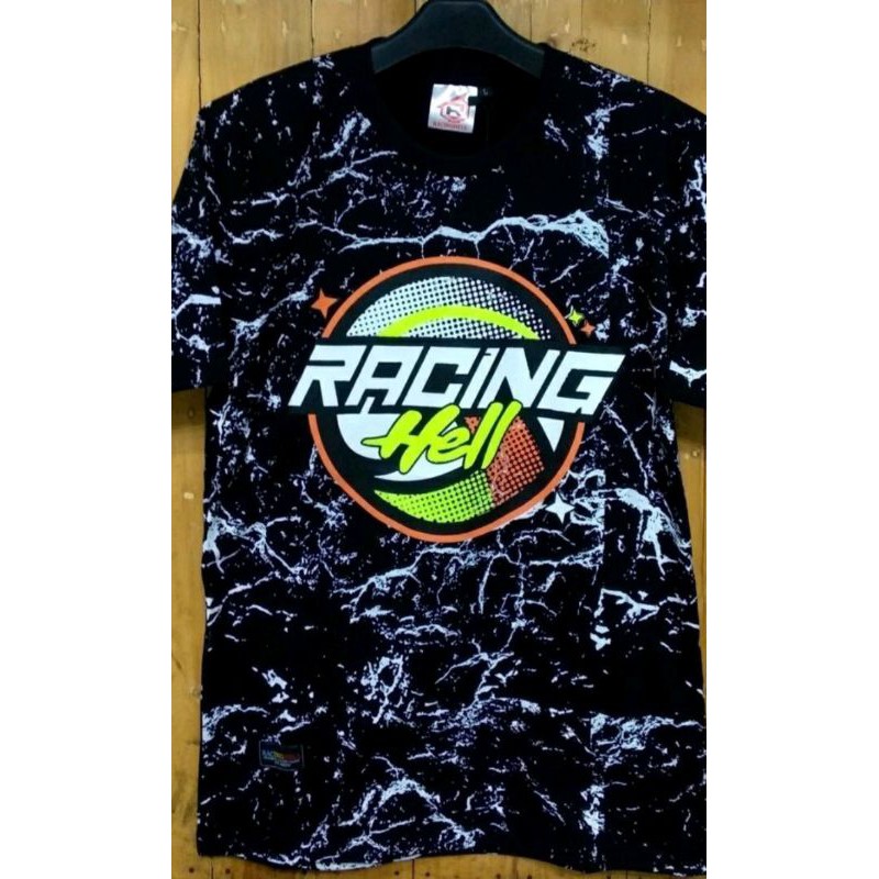 KAOS PRIA/WANITA RACING HELL HITAM LENGAN PENDEK