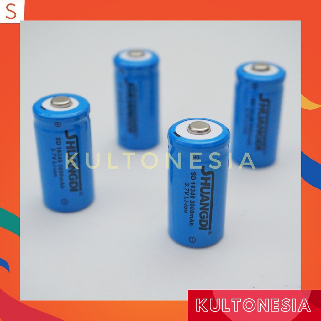 Baterai Li-Ion 16340 3000mAh 3,7 Volt Charger CR123A CR 123 Cas