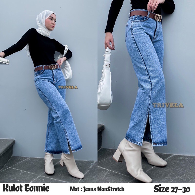 KULOT JEANS EONNI BELAH // KULOT HIGHWAIST JEANS BELAH / KULOT JEANS PREMIUM BELAH SAMPING / KULOT JEANS