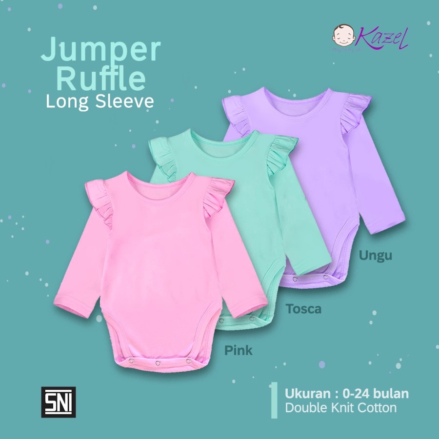 Kazel Ruffle Jumper Long Sleeve 3pcs Pakaian Anak Perempuan Baju Bayi Baru Lahir