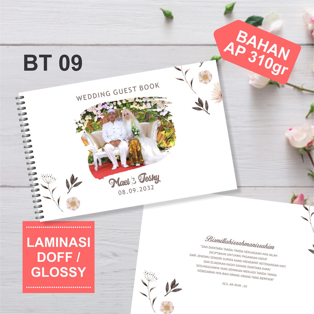 Buku tamu undangan pernikahan free tambah foto custom preewedding kertas tebal murah