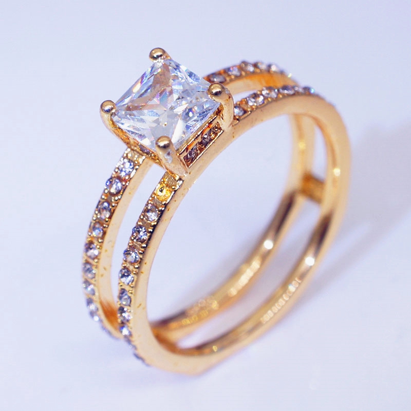 Korea Cincin Wanita Lapis Emas 18K dengan Berlian Imitasi Untuk Perhiasan-2