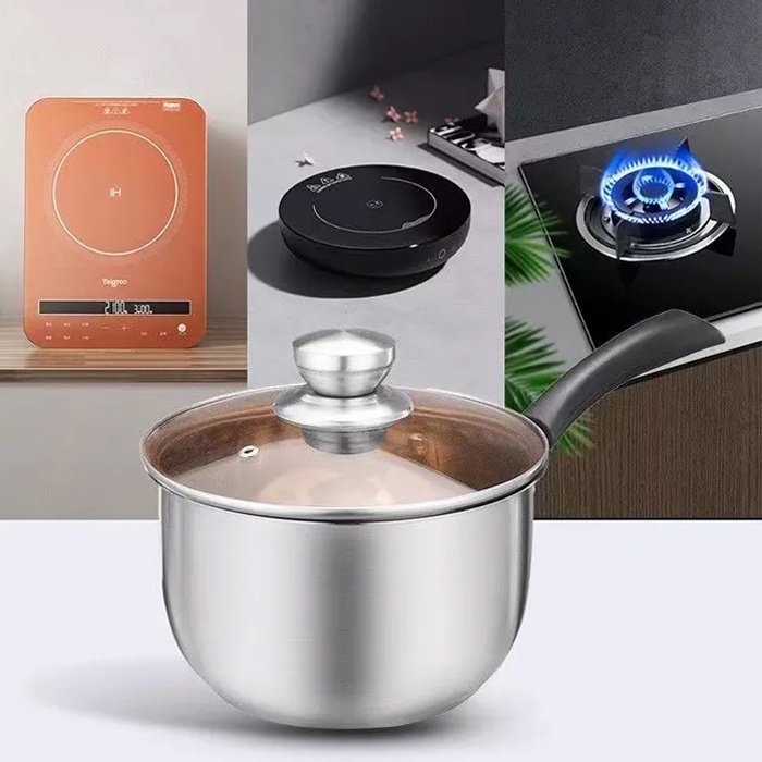 Panci Masak Steamer Panci Enamel Tutup Kaca Tahan Panas 1.2L