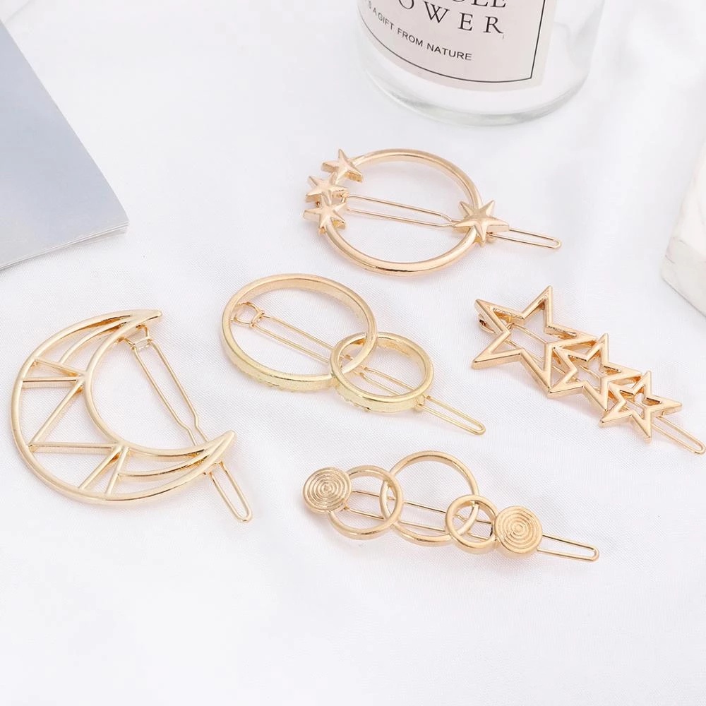 Woman Hair Accessories Triangle Hair Clip Pin Metal Geometric Alloy  Moon Circle Hairgrip Girls Holder