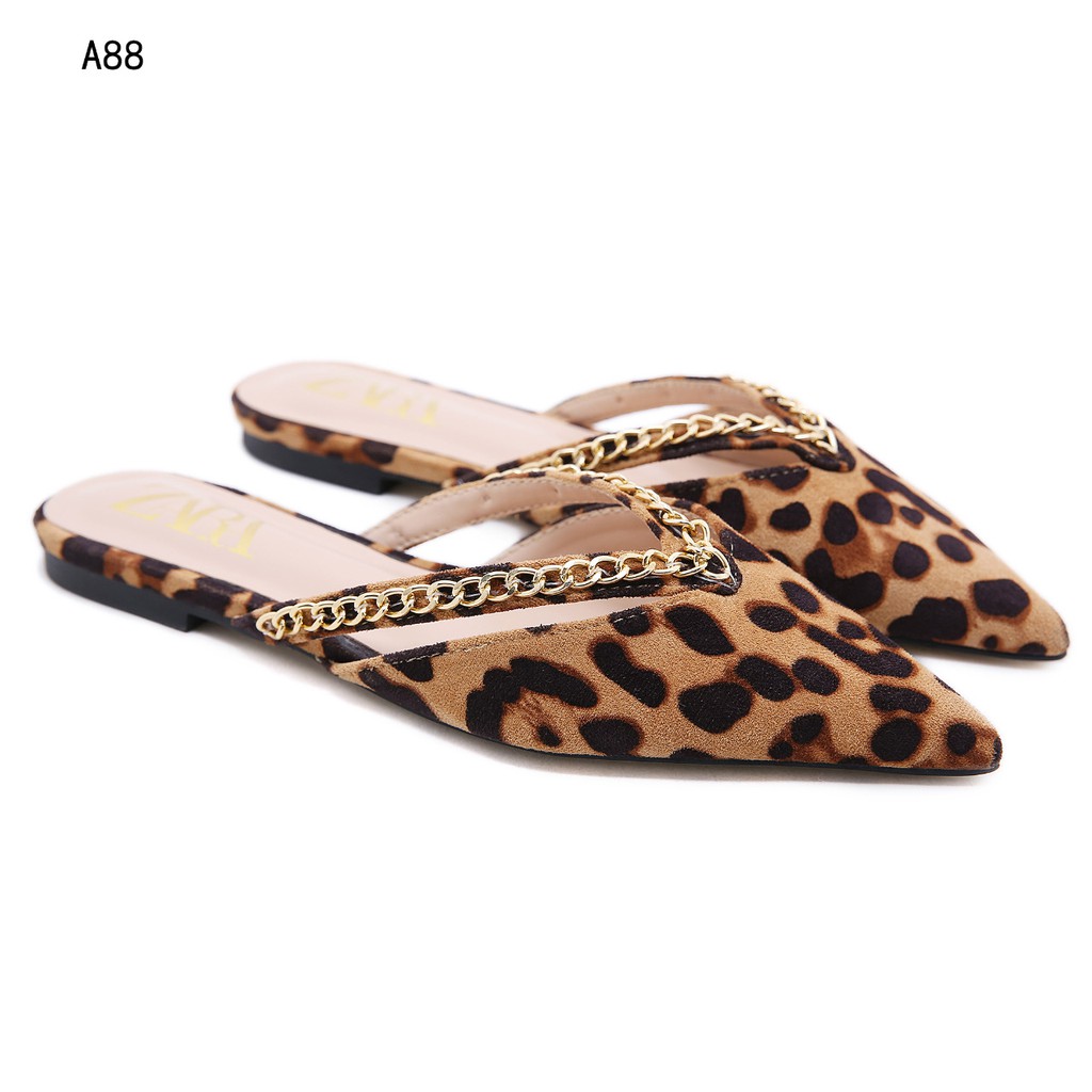 leopard print backless loafers