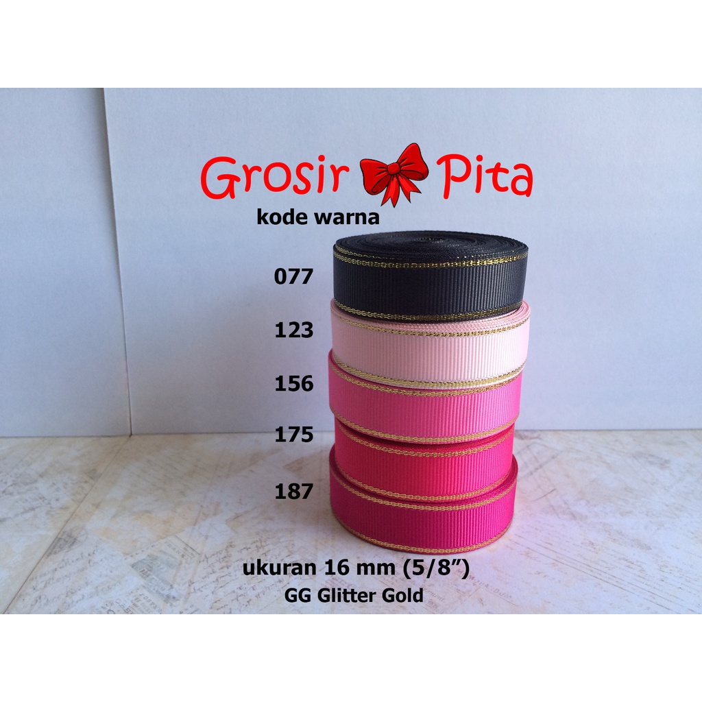 

(25 yard) Pita Grosgrain Glitter Gold ukuran 1,6 cm (5/8″) pg 2 | Pita Premium | Toko Bahan Craft | Grosir Pita