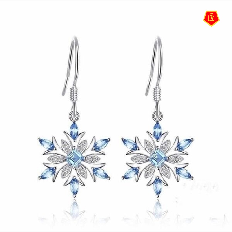 [Ready Stock]Fashion Women's Light Blue Topaz Snowflake Earrings