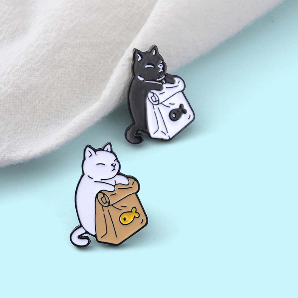 Lanfy Kucing Bros Ransel Hadiah Untuk Wanita Pria Kerah Bros Pakan Sendiri Ikan Kering Lencana Pin Enamel Pin