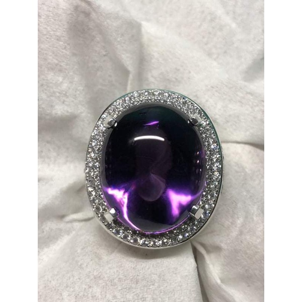 Natural Cobachon Amethyst Ring Silver Kecubung Ungu Memo GRI