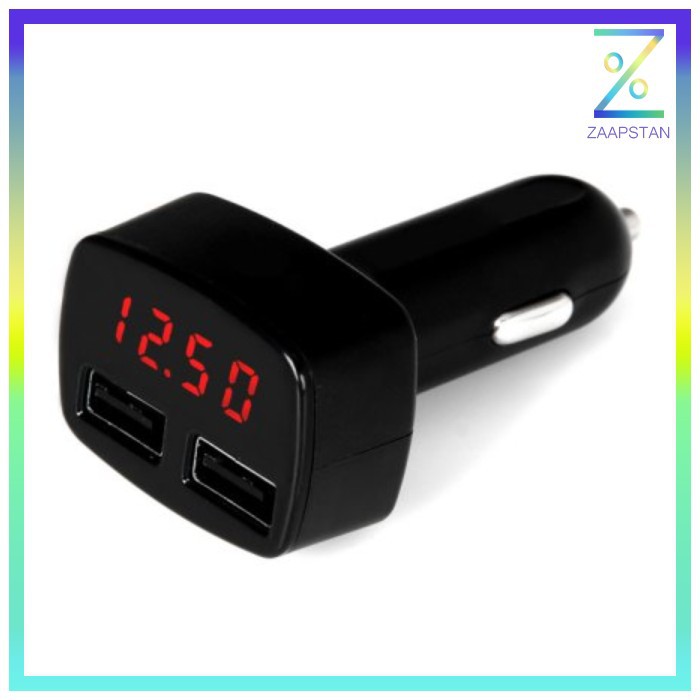 Dual USB Car Charger with LED Display - EC2 - Black